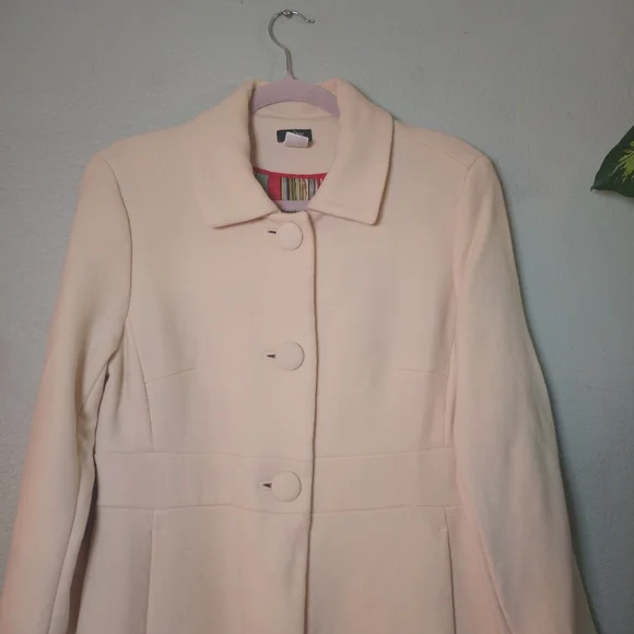 J Crew Wool Silk Lined Off White Classic Collared Button Down Retro Pea Coat 12 - Picture 2 of 11